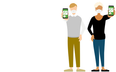 海外旅行のためにワクチンパスポートを勧める男女、白人男性と黒人女性