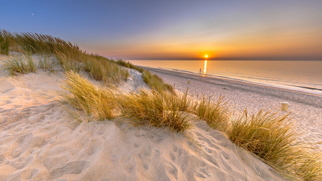Sunset View over ocean from dune in Zeeland