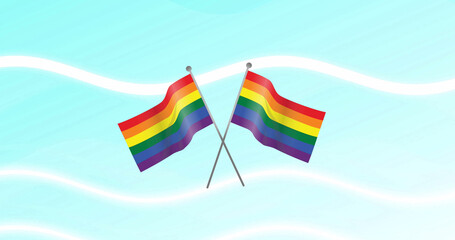 Image of rainbow flags over blue background