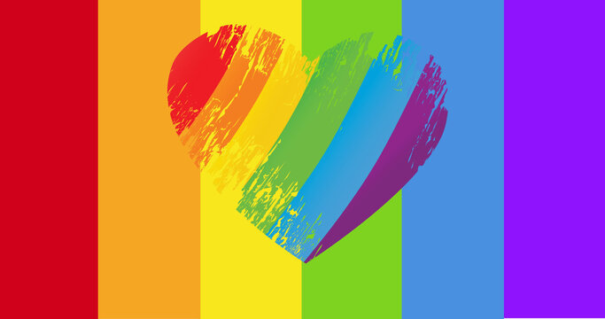 Image of rainbow heart over rainbow background