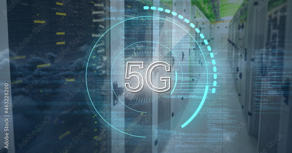 Poster program files and 5g written in the middle of a futuristic circles 4k