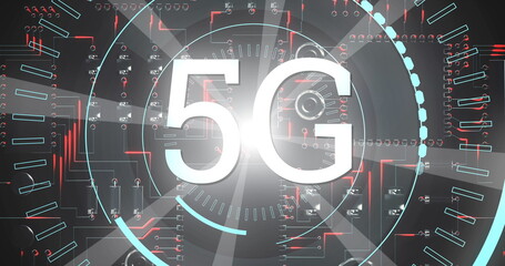 5G written in the middle of a futuristic circles 4k