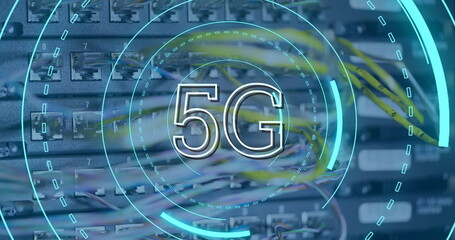5G written in the middle of a futuristic circles 4k