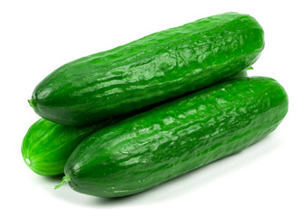 three cucumbers on a white background
