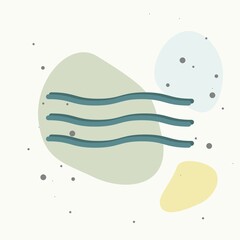 Three waves vector icon. Symbol of sea water. The symbol of a sound wave. Minimalist design on multicolored background.