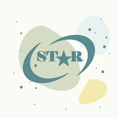 Vector icon of a star. Star inscription and star object on multicolored background.