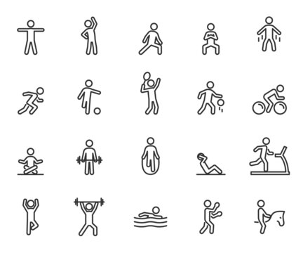 Vector set of sport exercise line icons. Pixel perfect.