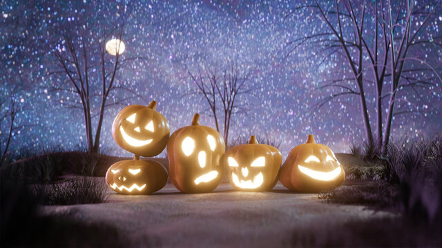 The Spooky Night 3D render Halloween Scene Moonlight
