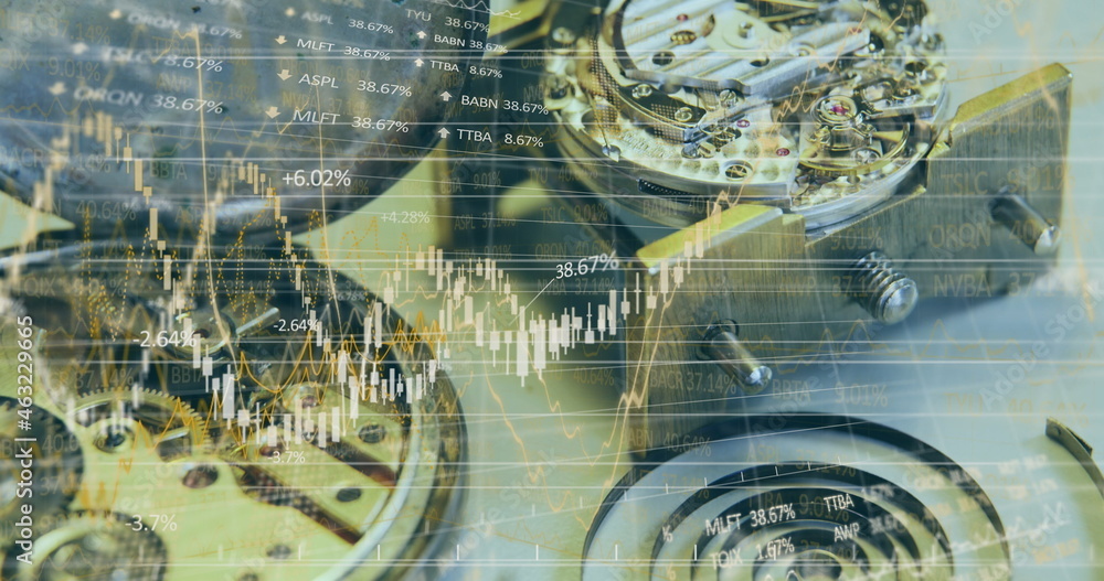 Poster image of financial data processing over machine parts