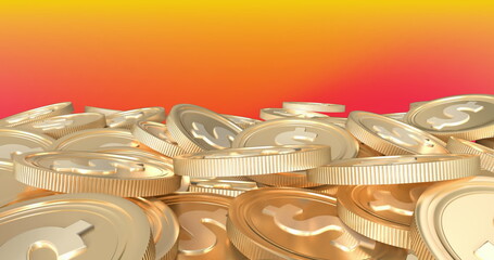 Image of gold coins on yellow and red background