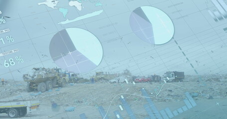 Image of financial data processing over a garbage dump