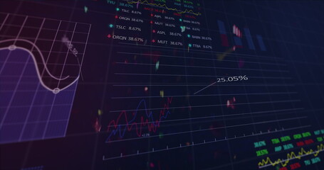Image of confetti falling over stock exchange financial data processing