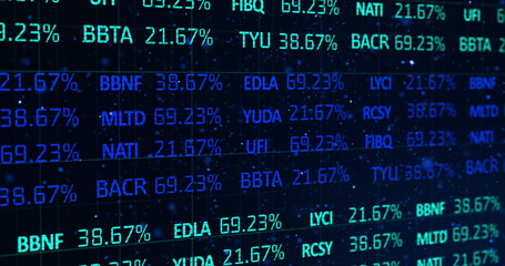 Image of blue financial shares interface scrolling on a dark cosmos background