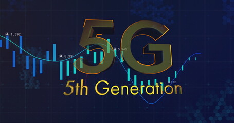 Image of 5g 5th generation text over statistics and data processing