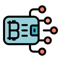 Blockchain online wallet icon. Outline Blockchain online wallet vector icon color flat isolated