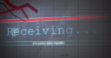 Image of red lines recording and data processing over grid