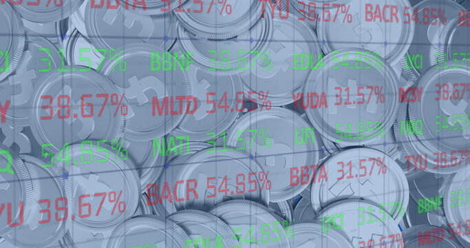 Image of financial data processing over british pound coins - Powered by Adobe