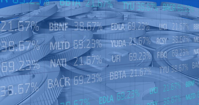 Image of financial data processing over british pound coins - Powered by Adobe
