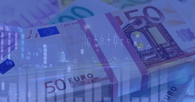 Image of financial data processing over euro currency banknotes - Powered by Adobe