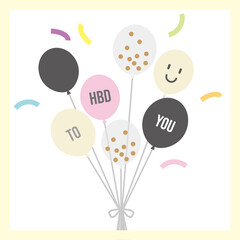 Naklejka premium Balloons with happy birthday and paper petals.