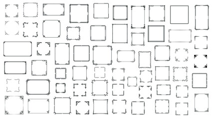 Big Set Black Simple Line Frame Collection Doodle Square Floral Frame Elements Vector Design Style Sketch Isolated Illustration For Banner
