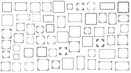 Big Set Black Simple Line Frame Collection Doodle Square Floral Frame Elements Vector Design Style Sketch Isolated Illustration For Banner