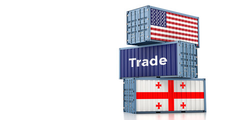 Shipping containers with Georgia and USA flag. 3D Rendering 