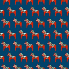Seamless pattern Swedish painted horse
