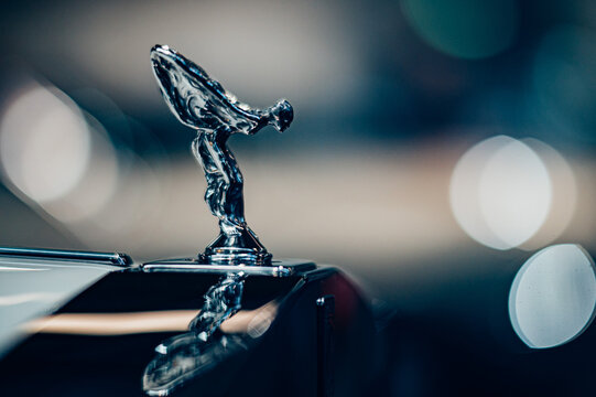 rolls royce hood ornament flying emily at the classic expo in salzburg, austria