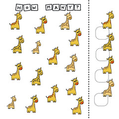 Counting Game for Preschool Children.  Count how many giraffes