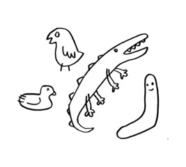 random animals hand drawn illustrations in childish style. scribble pencil drawing as vector art graphic element.