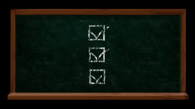Check mark sign tick in checkbox with chalk on green board with blank space for design. checklist and approved concept