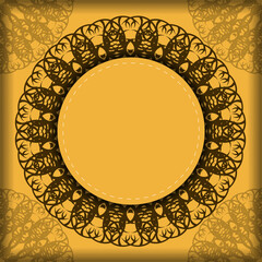 Yellow postcard with vintage brown pattern for your design.