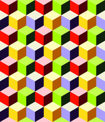 Seamless Pattern Cubes Geometric Multicolored Color Block Optical Illusion vector