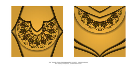 Yellow business card with an abstract brown pattern for your contacts.