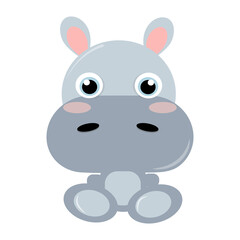 Cute baby hippo vector illustration. Cartoon character.