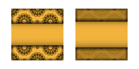Yellow color brochure with Indian brown pattern for your design.