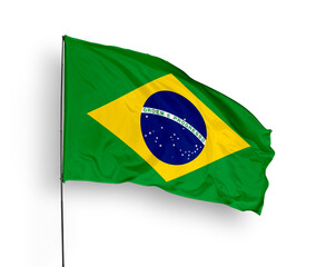 Brazil flag isolated on white background. close up waving flag of Brazil. flag symbols of Brazil. Concept of Brazil.