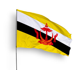 Brunei flag isolated on white background. close up waving flag of Brunei. flag symbols of Brunei. Concept of Brunei.