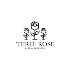 logo of 3 roses. 3 lined roses vector illustration