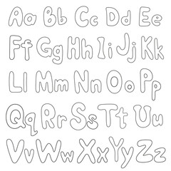 Hand drawn doodle english alphabet. Vector line art on white background. Idea for wallpaper, coloring book and more
