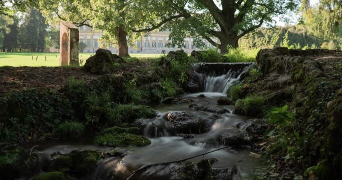 Time lapse of a small waterfall in the park.