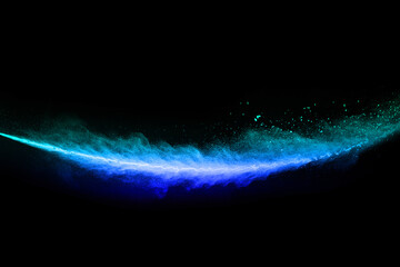 abstract blue powder splatted background,Freeze motion of color powder exploding/throwing color...