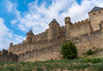 Fototapeta na wymiar City walls Carcassonne medieval town in France.