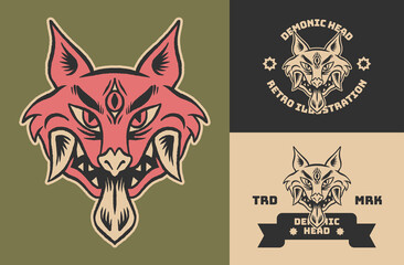 Retro Vintage Demon Fox Head Illustration