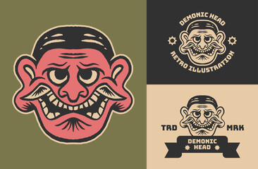 Retro Vintage Demon Head Illustration