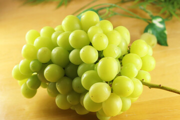 8月が旬のフルーツ国産ぶどうマスカット・オブ・アレキサンドリア1房のアップ