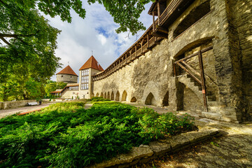 Medieval wall that surrounds the old city of Tallinn Estonia.