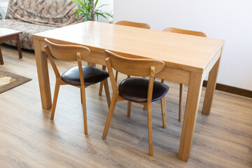 Kitchen modern wooden table in scandinavian interior