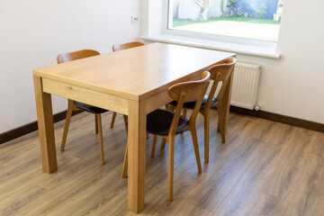 Kitchen modern wooden table in scandinavian interior